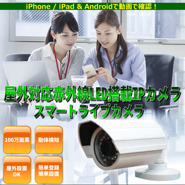 屋外対応赤外線LED搭載IPカメラ　スマートライブカメラ  NWIP-1000